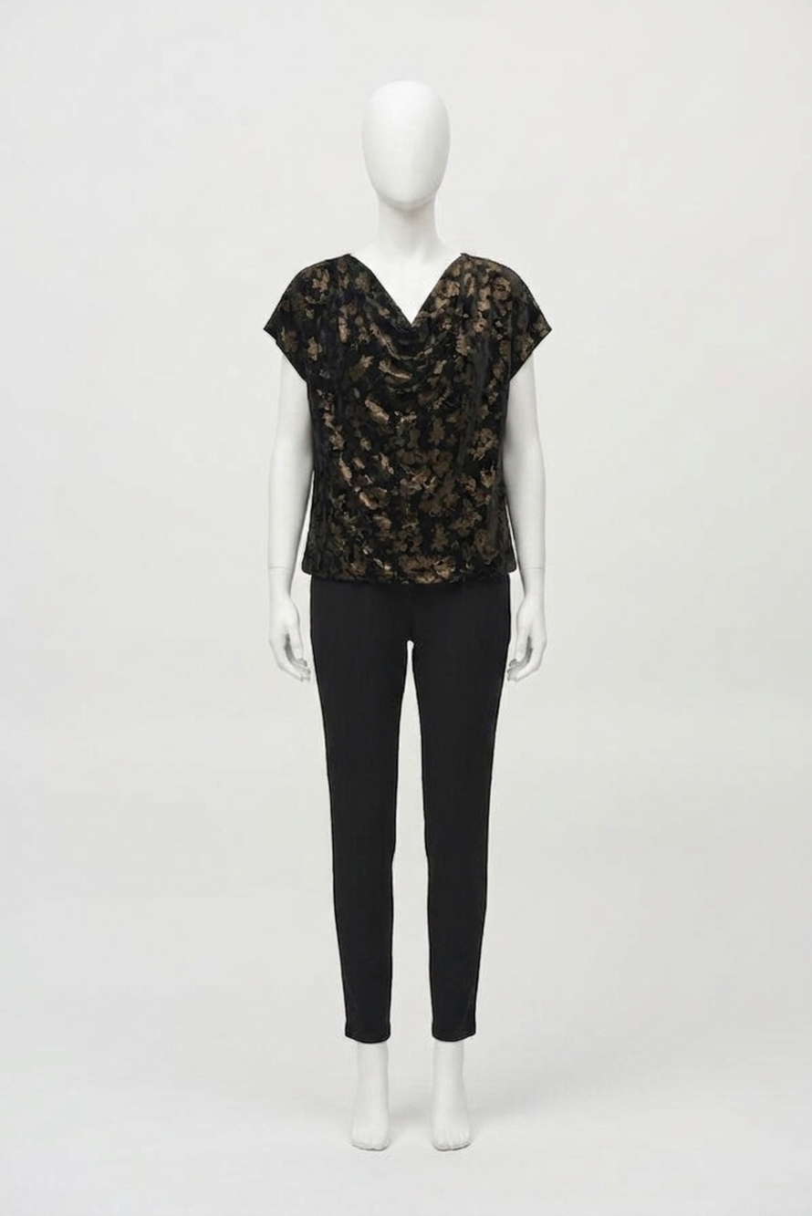 NEW JOSEPH RIBKOFF silky knit foiled velvet jumpsuit in black